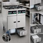 Thumbnail image #4 for Pitco Frialator (Middleby) Solstice SELV14C/14T-2/FD 3-Tank Reduced Oil Volume Electric Fryer System with Computer Controls and Filter Drawer