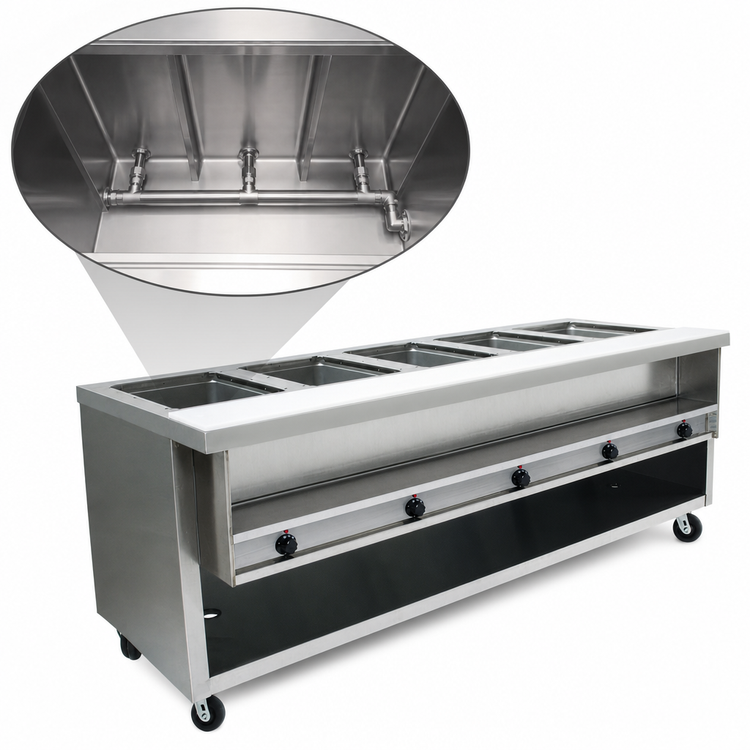 Product image #4 for Advance Tabco HDSW-5-240-BS Heavy Duty Electric Sealed Well Hot Food Table with Enclosed Base, 5 Wells, 208/240V