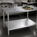 Thumbnail image #4 for John Boos Stallion ST6-36144SSK 144" x 36" 16-Gauge Type 300 Stainless Steel Flat-Top Work Table with Adjustable Undershelf