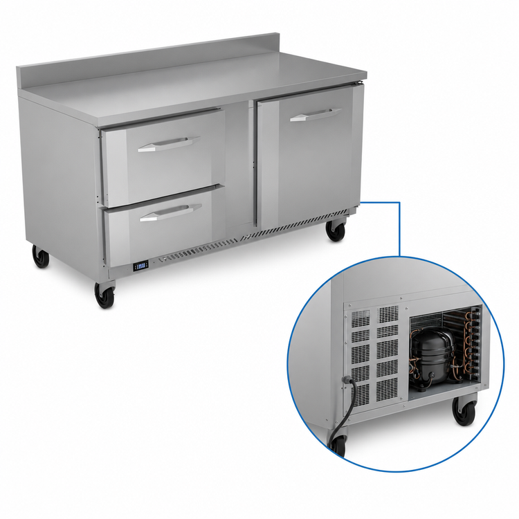 Product image #4 for Victory Refrigeration 60-Inch Two-Section Worktop Freezer Counter with 1 Door and 2 Drawers