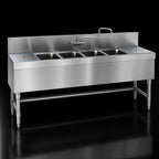 Thumbnail image #4 for Eagle Group Spec-Bar B7RL-4-19 Four-Compartment Underbar Sink with Left and Right Drainboards, Faucet, 84"W x 19"D x 37"H, Stainless Steel
