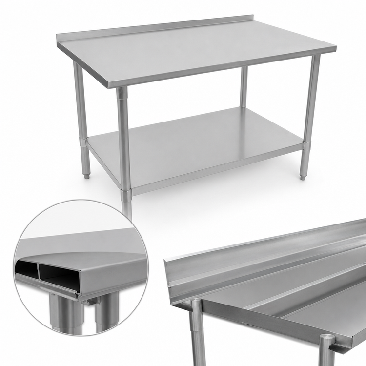 Product image #4 for John Boos Stallion 84"W x 24"D 16-Gauge Stainless Steel Work Table with 1-1/2" Rear Riser and Adjustable Undershelf