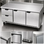 Thumbnail image #4 for Beverage Air WTRD72AHC-2-FIP 72-Inch Three-Section Worktop Refrigerator with 2 Drawers, 2 Doors, Stainless Steel, Rear-Mounted Self-Contained R290