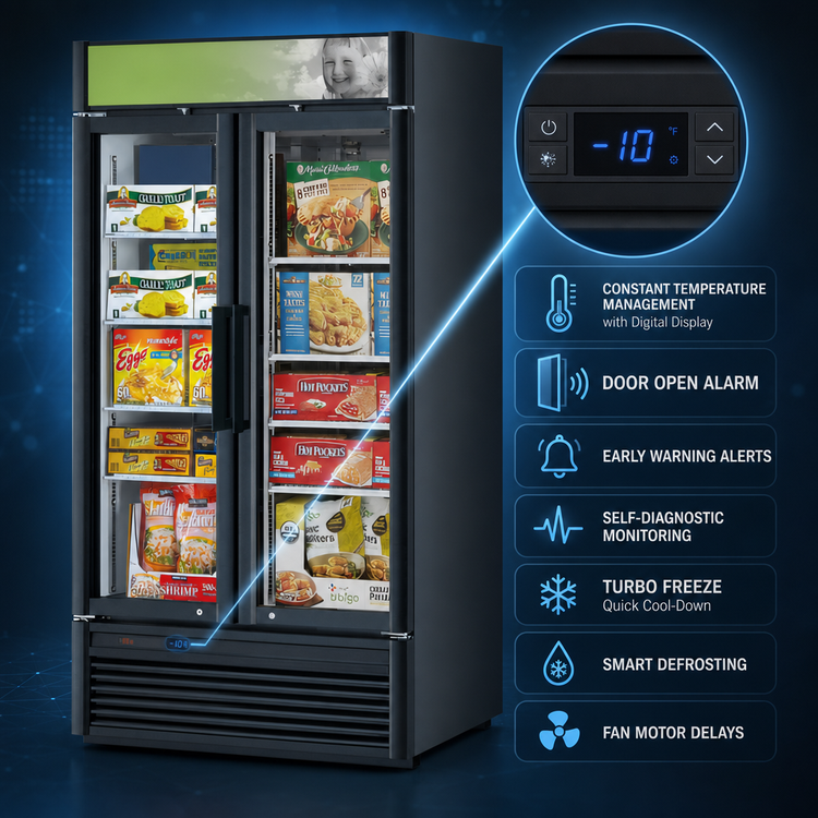 Product image #5 for Turbo Air Super Deluxe Two-Section Self-Contained Glass Door Merchandiser Freezer, 28.44 Cu. Ft., Bottom-Mount Compressor, 115V