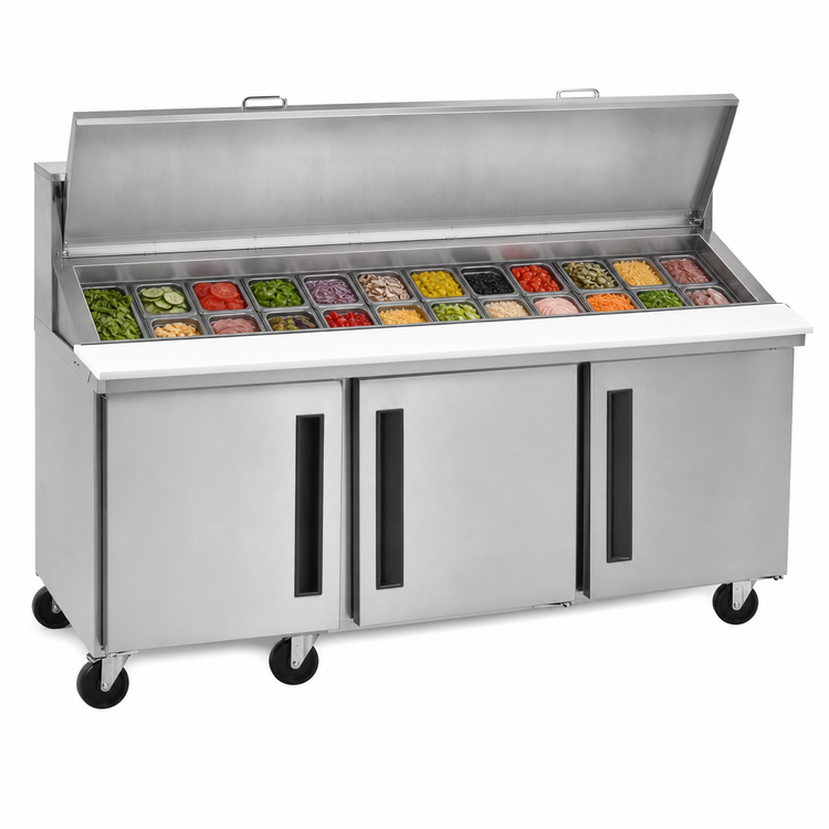 Product image #4 for Centerline by Traulsen 72-Inch Three-Section Compact Prep Table Refrigerator with Solid Doors