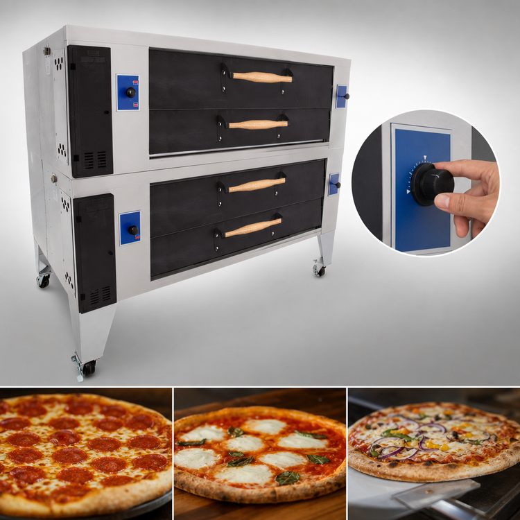 Product image #4 for Bakers Pride Super Deck Series Y-602-DSP Double Deck Gas Display Pizza Deck Oven with FibraMent Stone Decks