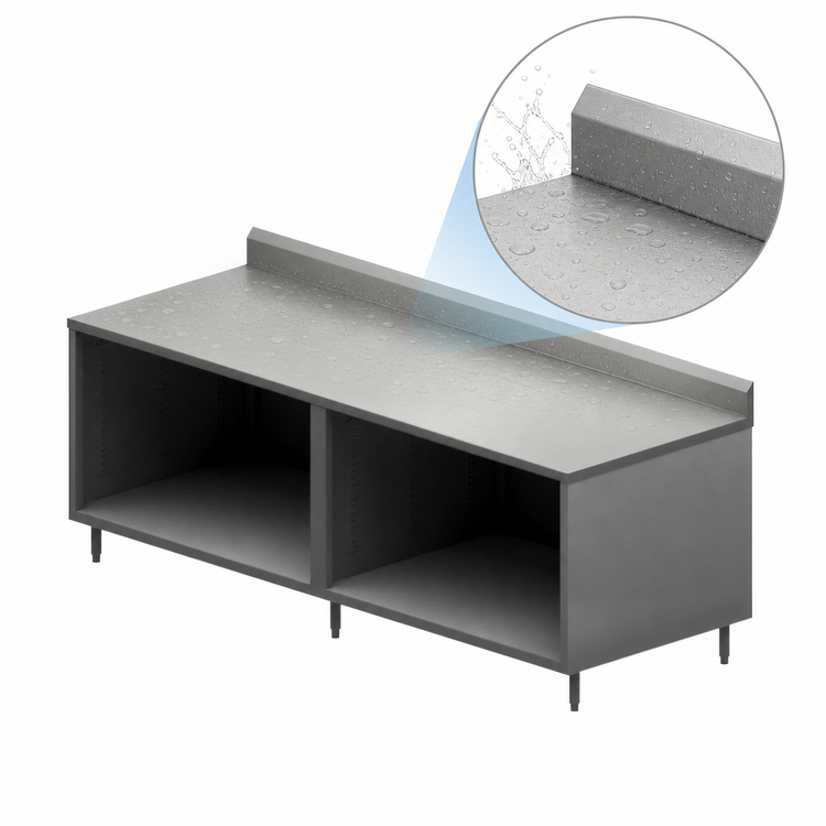 Product image #4 for BK Resources CSTR5-3696 96-Inch x 36-Inch Stainless Steel Chef Table with Open Front Cabinet Base and 5-Inch Backsplash