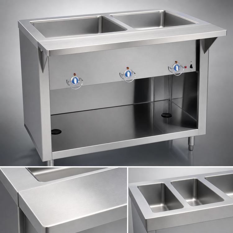 Product image #4 for Duke Thurmaduke 32-Inch Electric Stationary Steamtable with 2 Sealed Wells and Open Storage Base