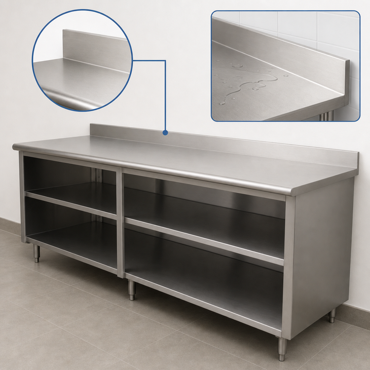 Product image #4 for Advance Tabco Special Value Economy 108-Inch x 30-Inch Stainless Steel Open Base Work Table with 5-Inch Backsplash and Mid-Shelf