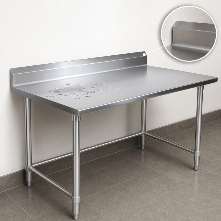 Product image #4 for John Boos Stallion 144" x 36" Stainless Steel Work Table with 5" Backsplash and Safety Edge