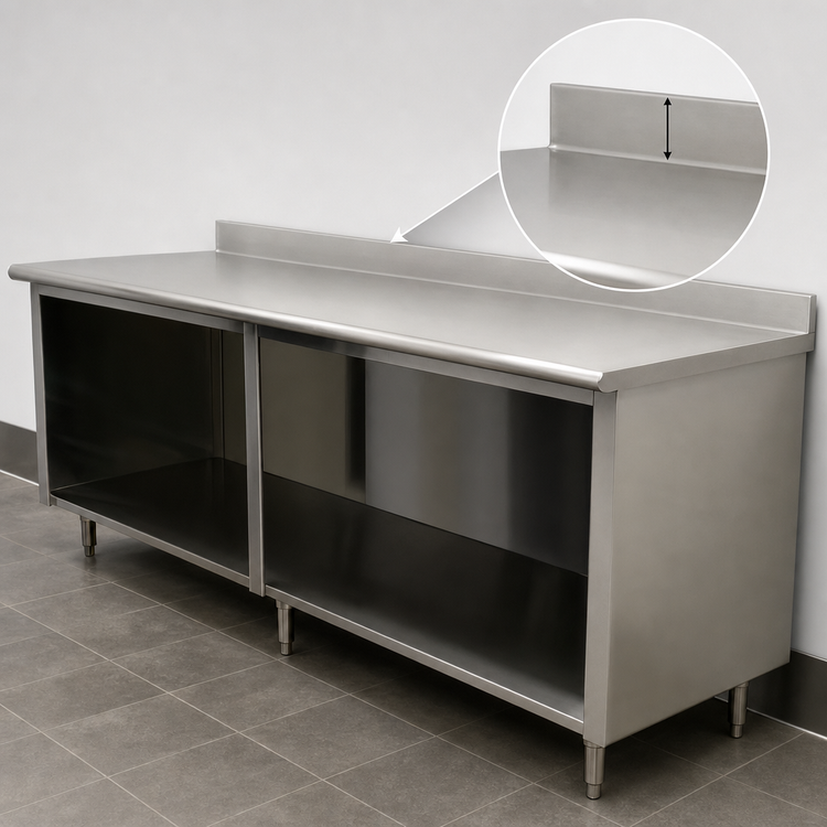 Product image #4 for Advance Tabco Special Value Series 96 x 30 Inch Open Base Work Table with 5-Inch Backsplash, 16-Gauge 304 Stainless Steel Top