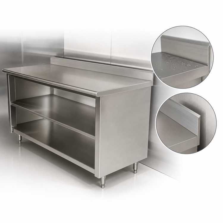Product image #4 for Advance Tabco Special Value Series 72-Inch x 30-Inch 16-Gauge 304 Stainless Steel Open Base Work Table with 5-Inch Backsplash and Mid-Shelf