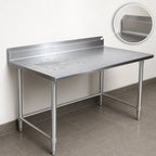 Thumbnail image #4 for John Boos Stallion ST4R5-36144SBK 144" x 36" Stainless Steel Work Table, 14-Gauge 300 Series Top, 5" Backsplash, Open Base