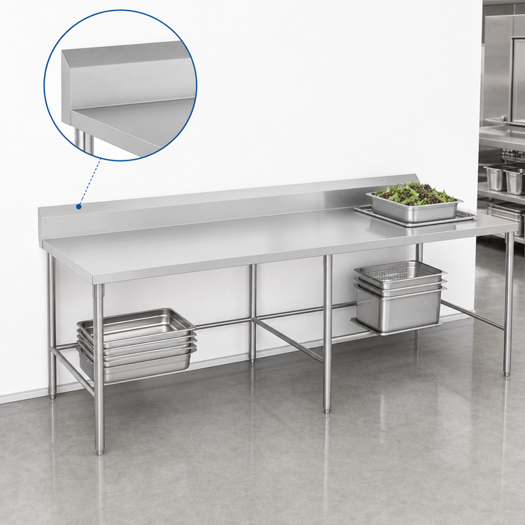 Product image #4 for Sapphire 84-Inch Stainless Steel Worktable with 5-Inch Backsplash and Open Base