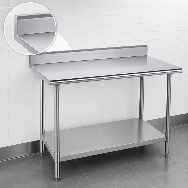 Product image #4 for Advance Tabco 144" x 24" 16-Gauge 430 Stainless Steel Work Table with 5" Backsplash and Undershelf