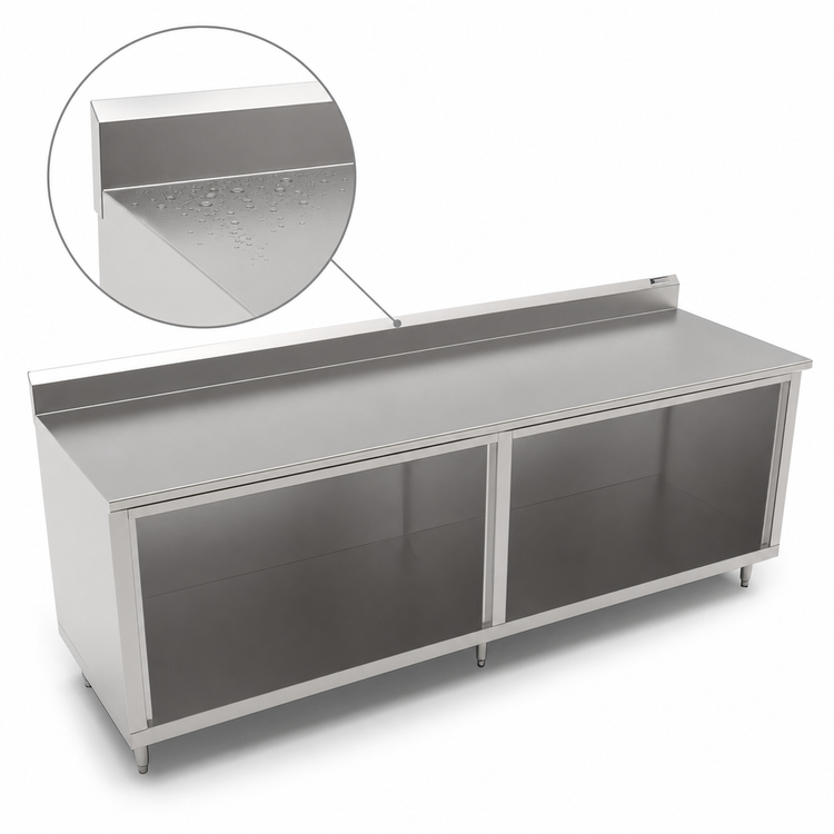 Product image #4 for John Boos Underbar Stainless Steel Work Table with Open Front Cabinet Base, 108 x 24 Inches, 5-Inch Backsplash