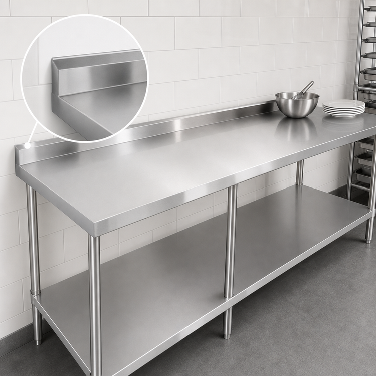 Product image #4 for Sapphire 84-Inch 18/430 Stainless Steel Worktable with 5-Inch Backsplash and Open Undershelf