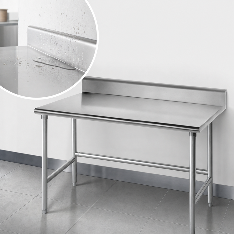 Product image #4 for Advance Tabco 84" x 30" 16-Gauge 430 Stainless Steel Work Table with 5" Backsplash and Galvanized Open Base