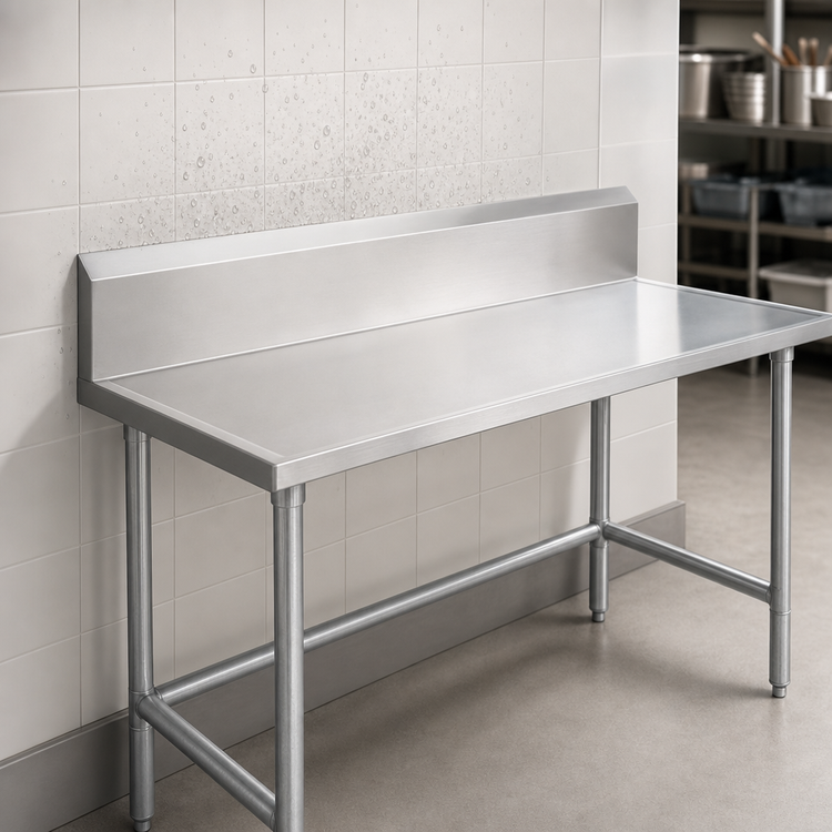 Product image #4 for Advance Tabco 84-Inch x 30-Inch 304 Stainless Steel Work Table with 10-Inch Backsplash and Galvanized Open Base