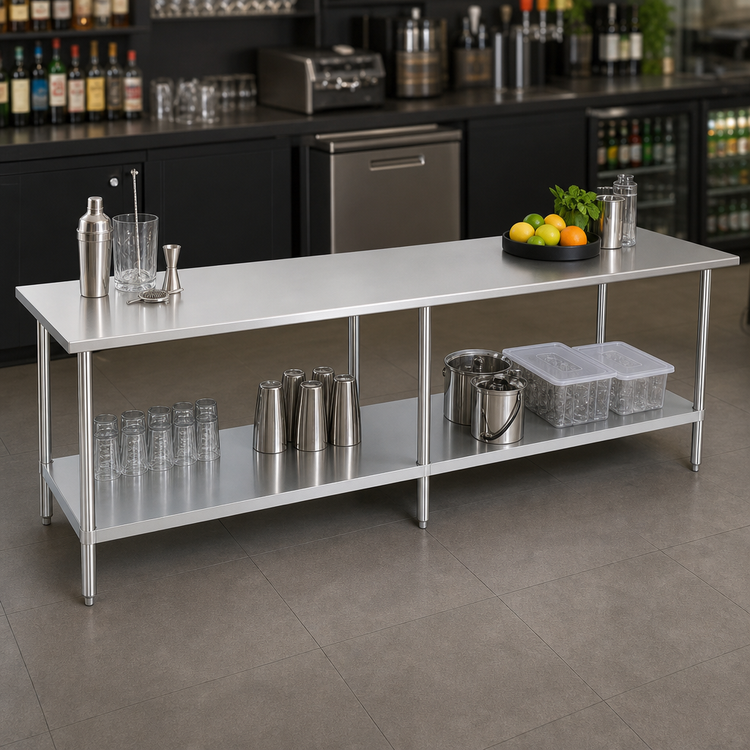Product image #4 for 108" x 24" Stainless Steel Underbar Work Table with Adjustable Undershelf