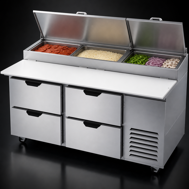Product image #4 for Beverage-Air 67-Inch Two-Section Pizza Prep Table with 4 Drawers