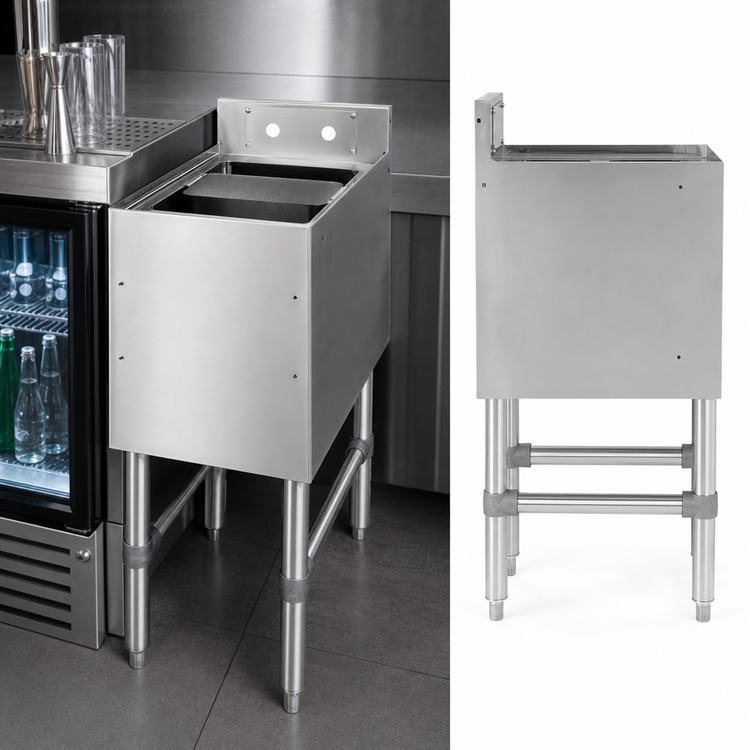 Product image #5 for John Boos Slim-Line Freestanding Underbar Dump Sink with Perforated Dump Basket, 12 x 18 x 32-1/2 Inches, Stainless Steel