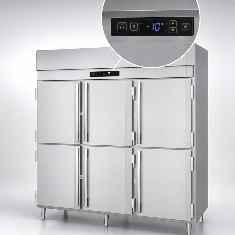 Product image #4 for Victory UltraSpec Three-Section Stainless Steel Reach-In Freezer with Six Solid Half Doors, Self-Contained