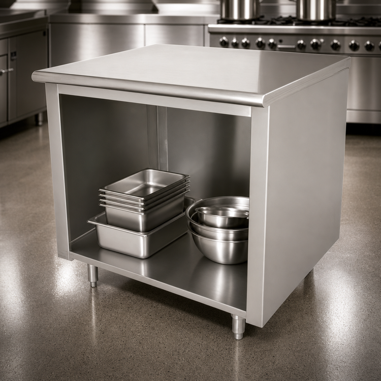 Product image #4 for Advance Tabco 60" x 36" Open Front Cabinet Base Work Table with 14-Gauge 304 Stainless Steel Top
