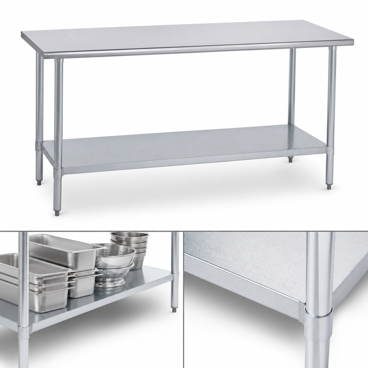 Product image #4 for Duke Stainless Steel Work Table with Galvanized Undershelf and Posts, 84-Inch Long, 36-Inch High