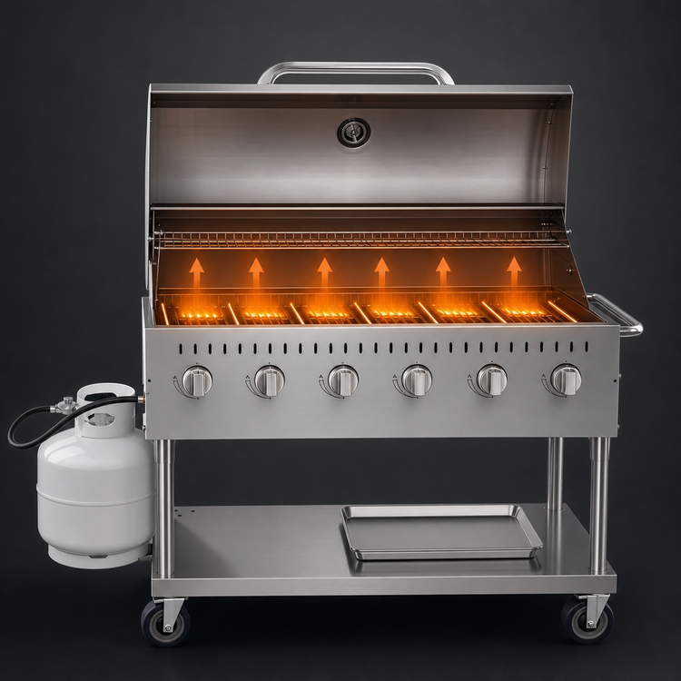 Product image #4 for 48-Inch 6-Burner Mobile Commercial Outdoor Propane Gas Grill with Roll Dome Cover