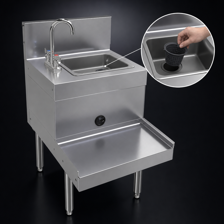 Product image #4 for Freestanding Stainless Steel Underbar Blender Station with Dump Sink, 18-Inch x 24-Inch