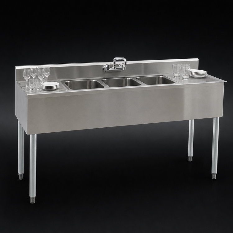 Product image #4 for Eagle Group 1800 Series 96-Inch Four-Compartment Underbar Sink Unit with Dual Drainboards