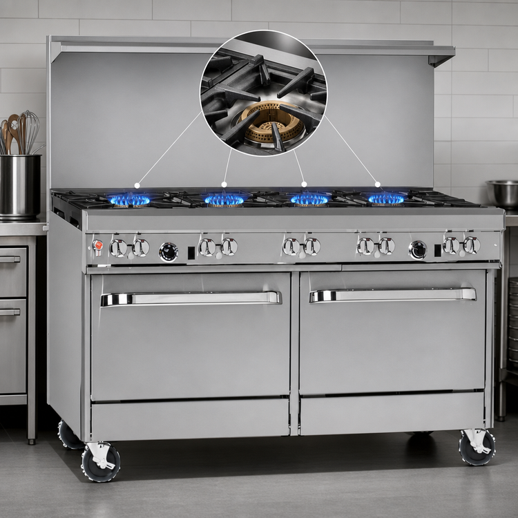 Product image #4 for Southbend Ultimate 60-Inch Gas Restaurant Range with 8 Open Burners, 2 Cabinets, and Hi-Shelf Backriser