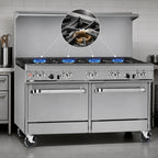Thumbnail image #4 for Southbend (Middleby) Ultimate 4602CC-7R 60-Inch Gas Restaurant Range with 8 Open Burners, 2 Cabinets, and Hi-Shelf Backriser