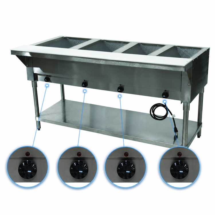 Product image #4 for Advance Tabco Triumph Supreme 4-Well Electric Hot Food Table with Undershelf and Cutting Board Shelf