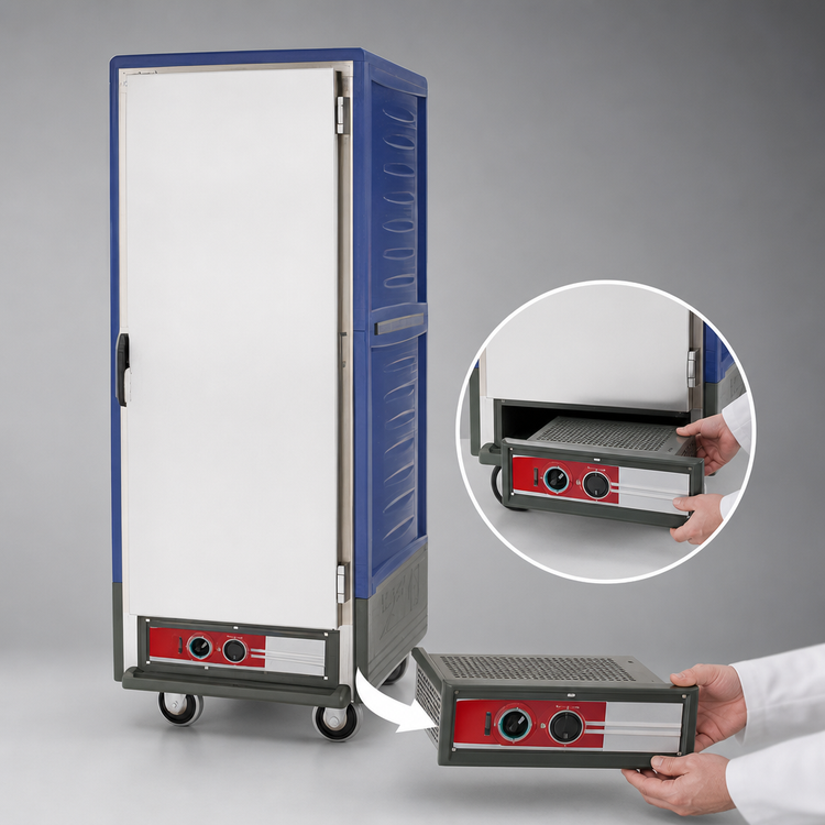 Product image #4 for Metro C5 3 Series Full Height Low Watt Mobile Heated Holding Cabinet with Full-Length Solid Door and Universal Wire Slides, Blue