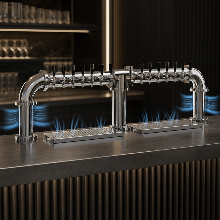 Product image #4 for Glastender Pipe Bridge 14-Faucet Countertop Air-Cooled Draft Dispensing Tower, Mirror Finish