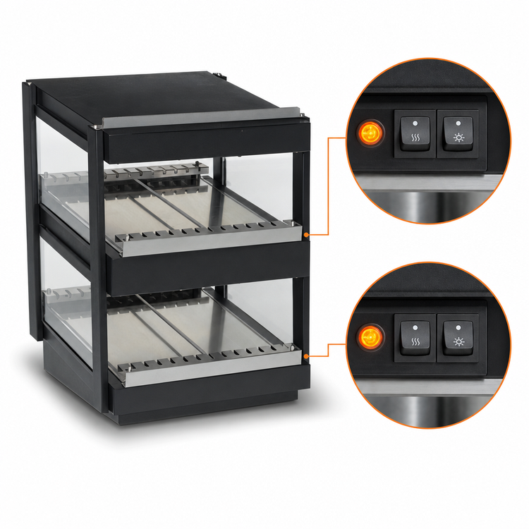 Product image #4 for Nemco 36-Inch Heated Countertop Shelf Merchandiser with Dual Slanted Shelves, Black