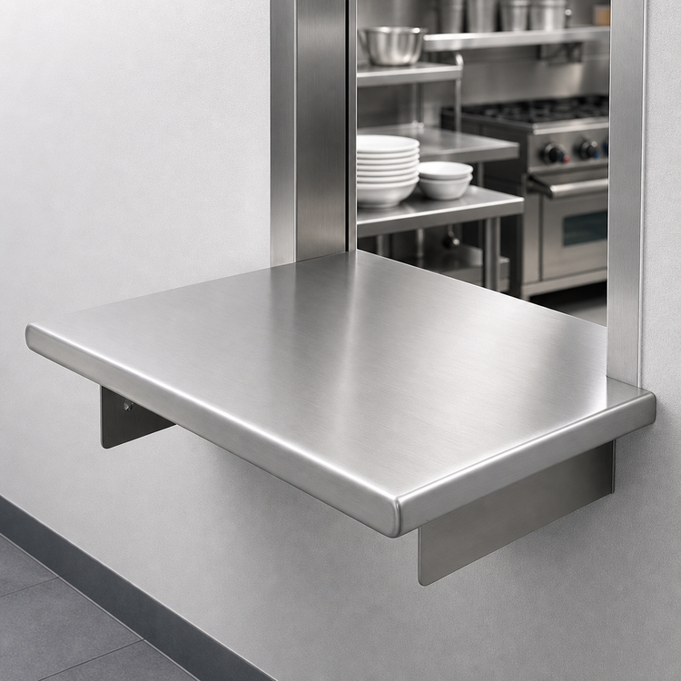 Product image #4 for Eagle Group Pass-Thru Wall Shelf, 60 Inch W x 24 Inch D, 12 Inch Max Wall Thickness, 16/304 Stainless Steel