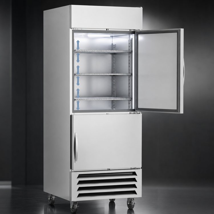 Product image #4 for Beverage-Air Horizon Series One-Section Reach-In Refrigerator, 23.32 Cu. Ft., Two Right-Hand Solid Half Doors, Stainless Steel, Bottom-Mounted Self-Contained