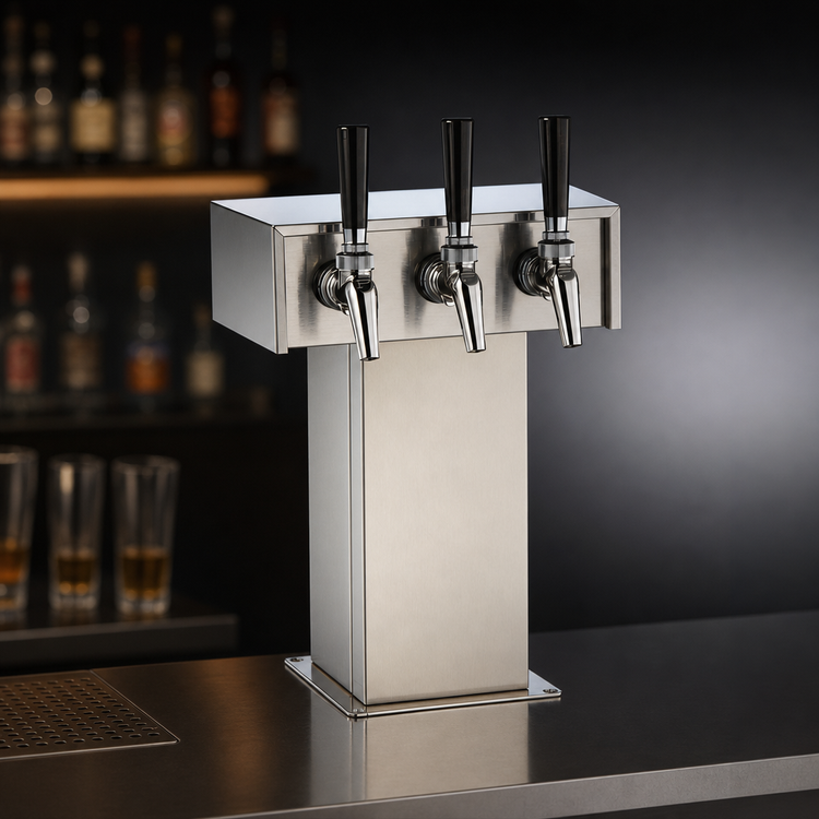 Product image #4 for Perlick Extra High 3-Faucet Countertop Tee Draft Beer Tower, Glycol-Cooled, Polished Chrome