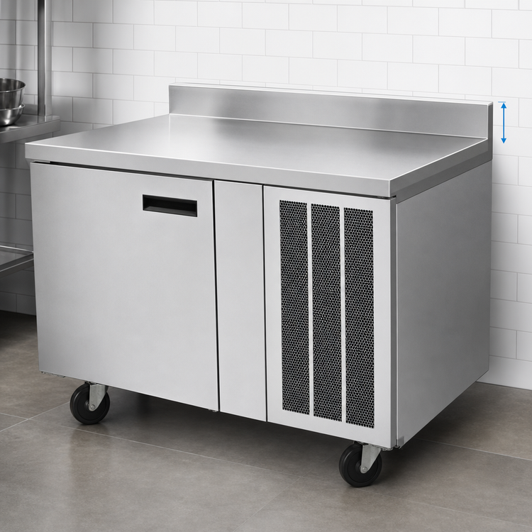 Product image #4 for Delfield 72-Inch Two-Section Worktop Refrigerator with 4-Inch Backsplash, 2 Doors, Side-Mounted Self-Contained Refrigeration