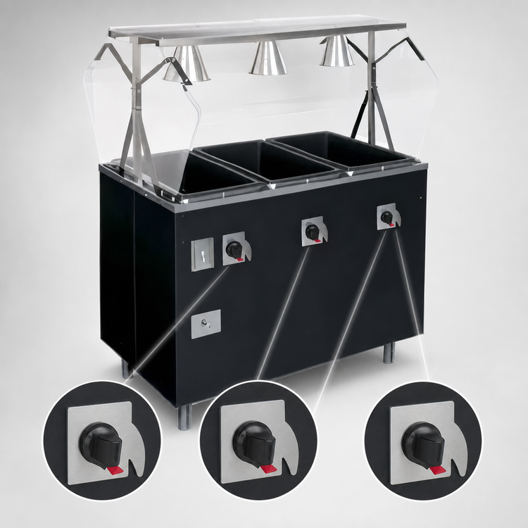 Product image #4 for Vollrath 2-Series Affordable Portable Deluxe 4-Well Mobile Hot Food Station with Breath Guard and Enclosed Base