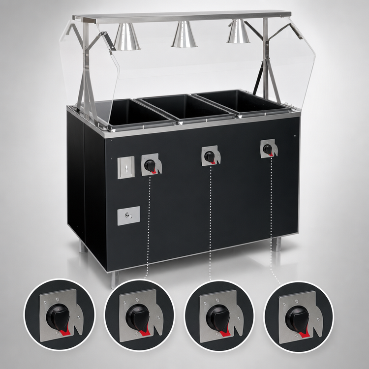 Product image #4 for Vollrath 60-Inch Four-Well Mobile Hot Food Station Deluxe with Buffet-Style Breath Guard and Lights