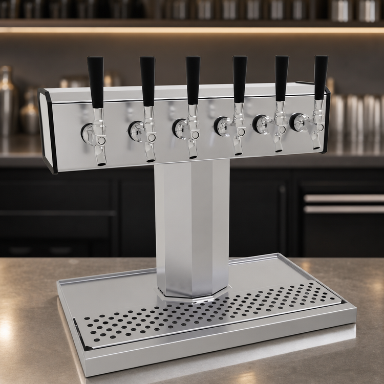 Product image #4 for Glastender Countertop Tee Draft Dispensing Tower with 6 Stainless Steel Faucets, 5-Inch Insulated Column, Glycol-Cooled