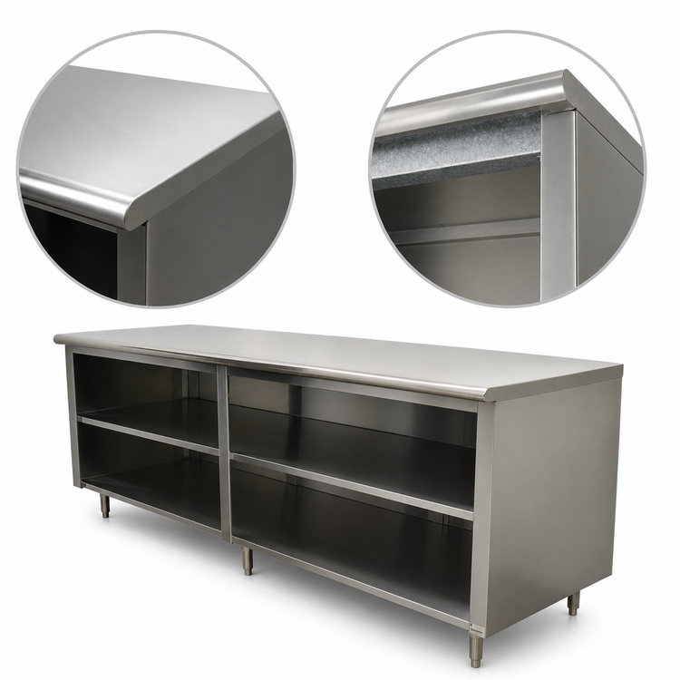 Product image #4 for Advance Tabco Special Value Economy 108-Inch x 24-Inch Open Front Cabinet Base Work Table with Mid-Shelf, Flat Top