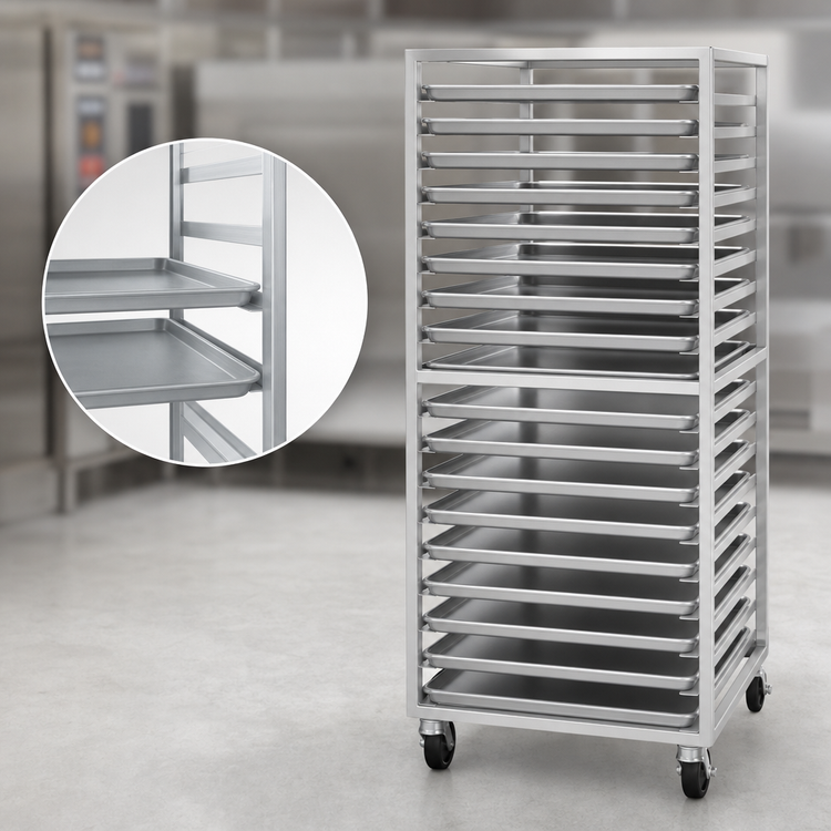 Product image #4 for Channel Manufacturing Double Section Side-Loading Aluminum Bun Pan Oven Rack for 20 Full-Size Pans
