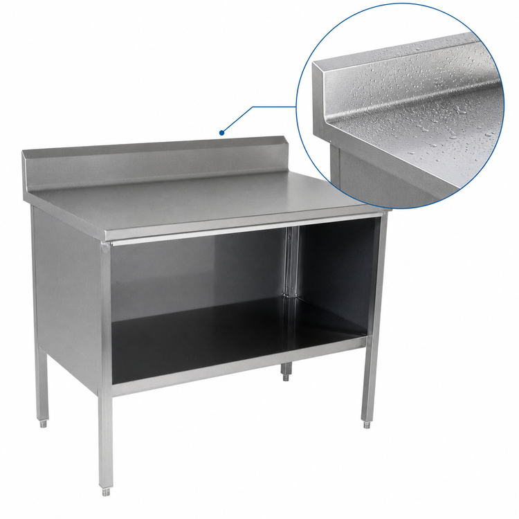 Product image #4 for John Boos 108" x 30" Enclosed Base Open Front Stainless Steel Work Table with 5" Backsplash