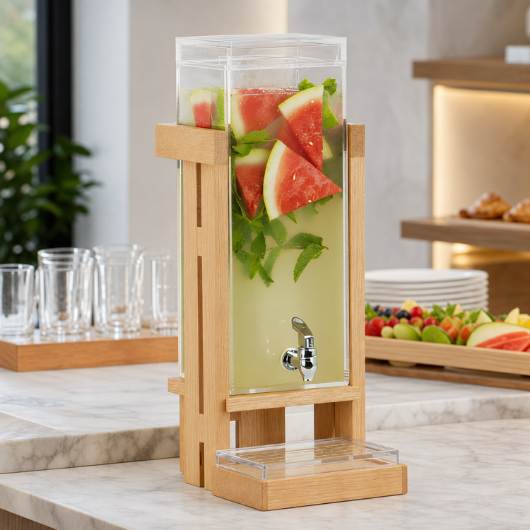 Product image #5 for Cal-Mil Sydney Single Acrylic Beverage Dispenser with Ice Chamber and Drip Tray, 3 Gallon, Oak