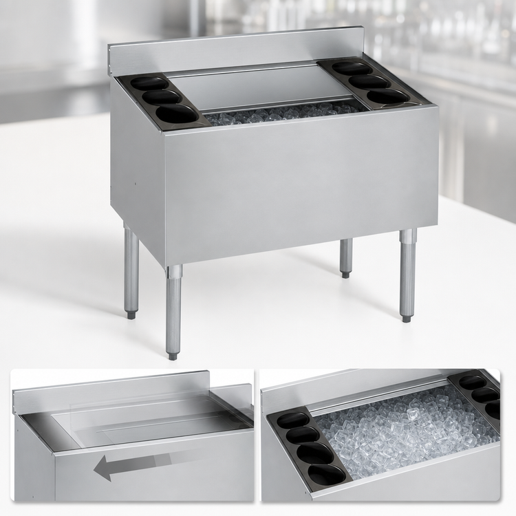 Product image #4 for Krowne Silver Series 24 Inch Insulated Bar Ice Bin with 7-Circuit Cold Plate and Full Sliding Cover